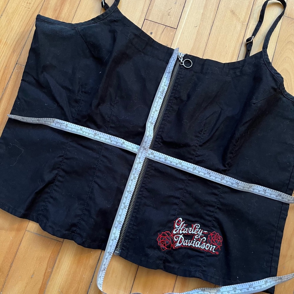 Harley Davidson Black Corset Style Cropped Top With Roses Zipper Size 1W - Picture 4 of 5